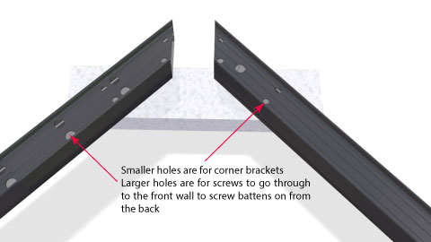 Close up of one corner with holes in the open back pointed out