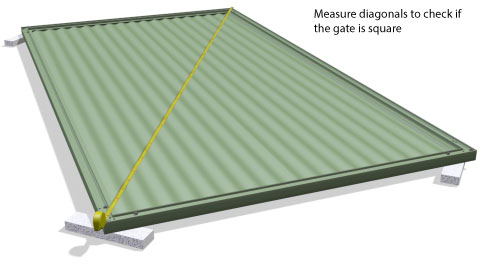 The gate with a tape measure across its diagonal