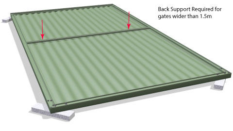 Back of a gate with horizontal slats and a vertical support being fitted.