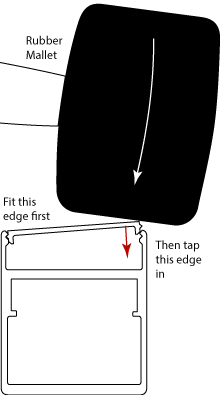 Line drawing showing the profile of  No-weld frame with back cover being fitted.