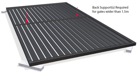 Back of a gate with horizontal slats and a vertical support being fitted.