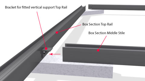 Close up of the pre-fitted vertical support bracket and the vertical support ready to fit fit