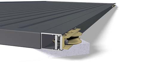 Close shot of sliding gate wheel s being inserted into the end of the sliding gate channel .