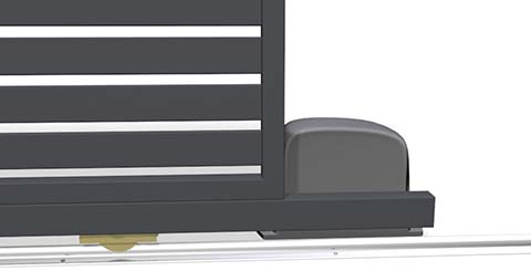 Close shot of a sliding gate guide rail, block, channel and post.