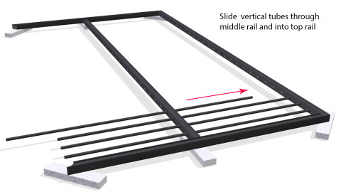 Vertical tubes being inserted into a gate from the bottom