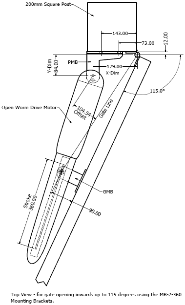 gate open showing X-Dim and Y-Dim for different opening angles